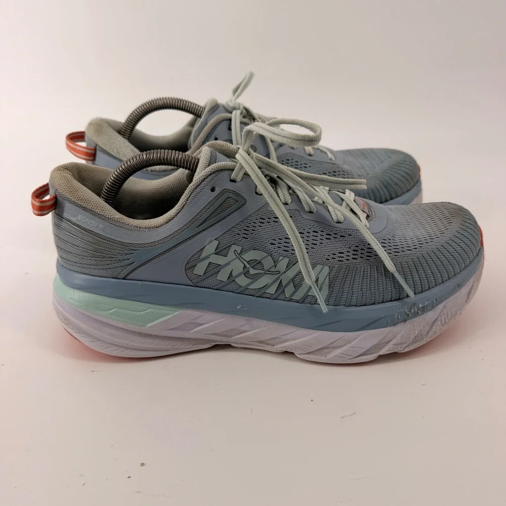 Hoka One One Bondi 7 Running Shoes Womens 10.5 D Wide Blue Orange 1110531 BFBG